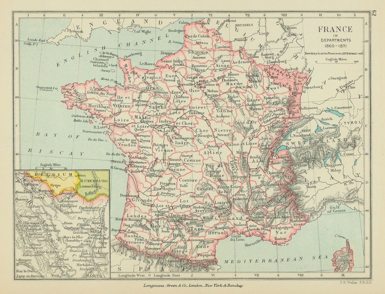 Frankreich in Departements (Farblithografie) von English School