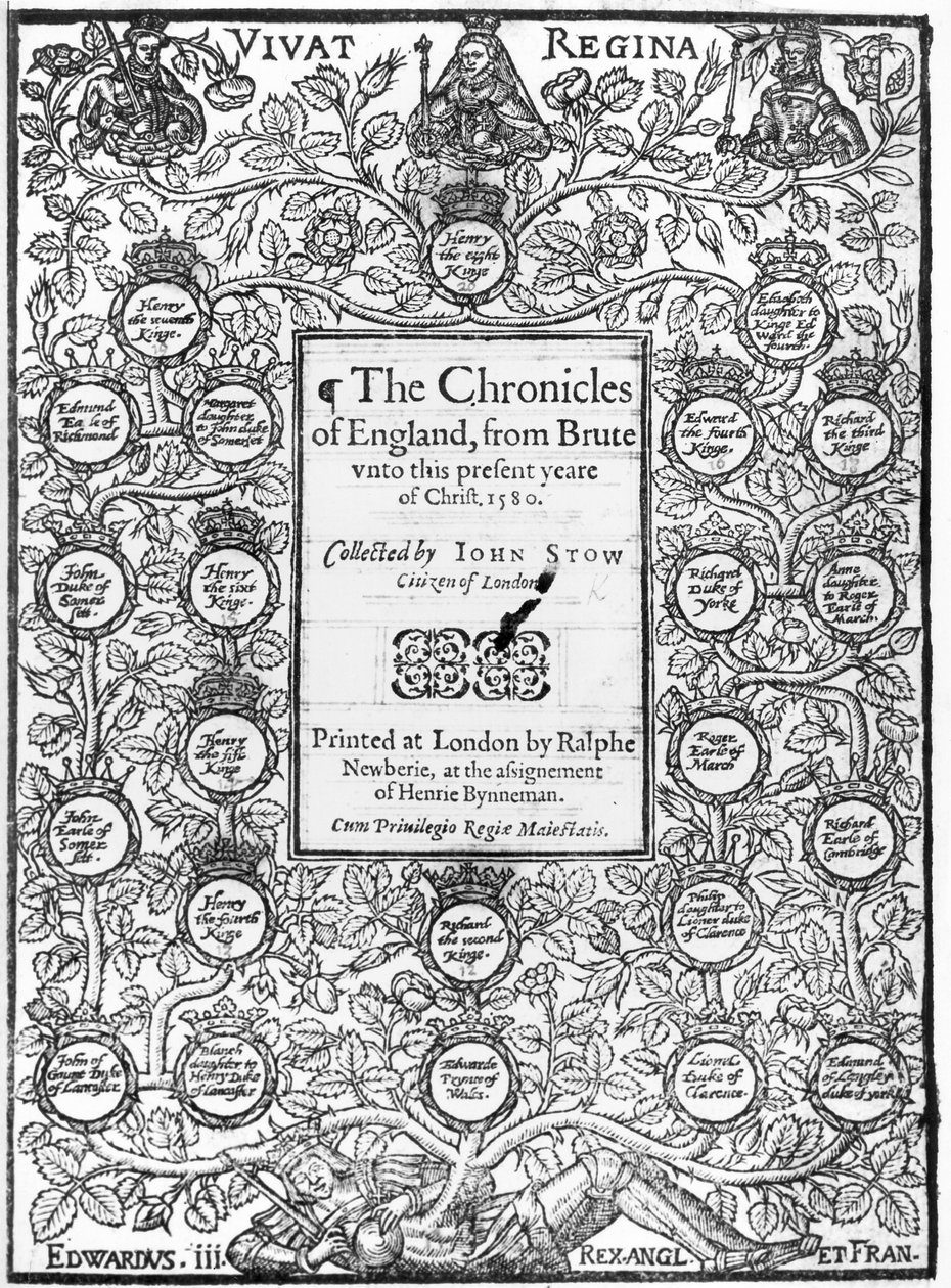Frontispiz der Chroniken von England von John Stow (ca. 1525-1605), 1580 von English School
