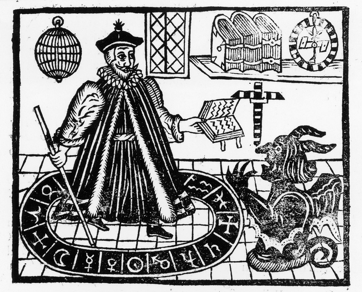 Frontispiz von Die tragische Geschichte des Lebens und Todes von Doktor Faustus, von Christopher Marklin, ca. 1616 von English School