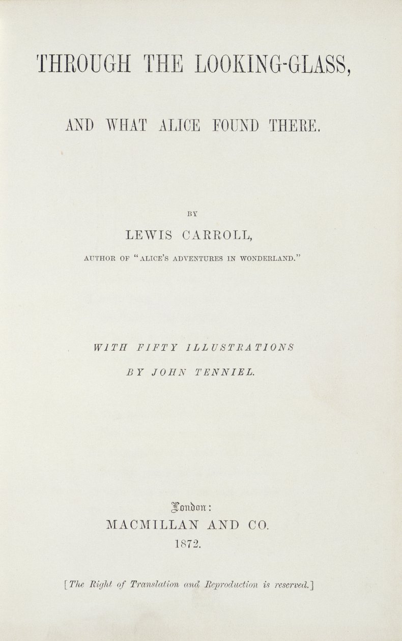 Frontispiz zu Alice hinter den Spiegeln von Lewis Carroll (1833-98), veröffentlicht von Macmillan, 1872 von English School