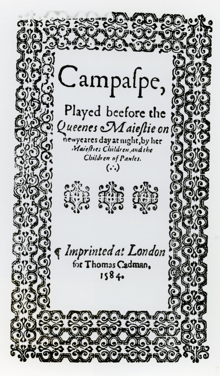 Frontispiz zu Campaspe von John Lyly, 1584 von English School