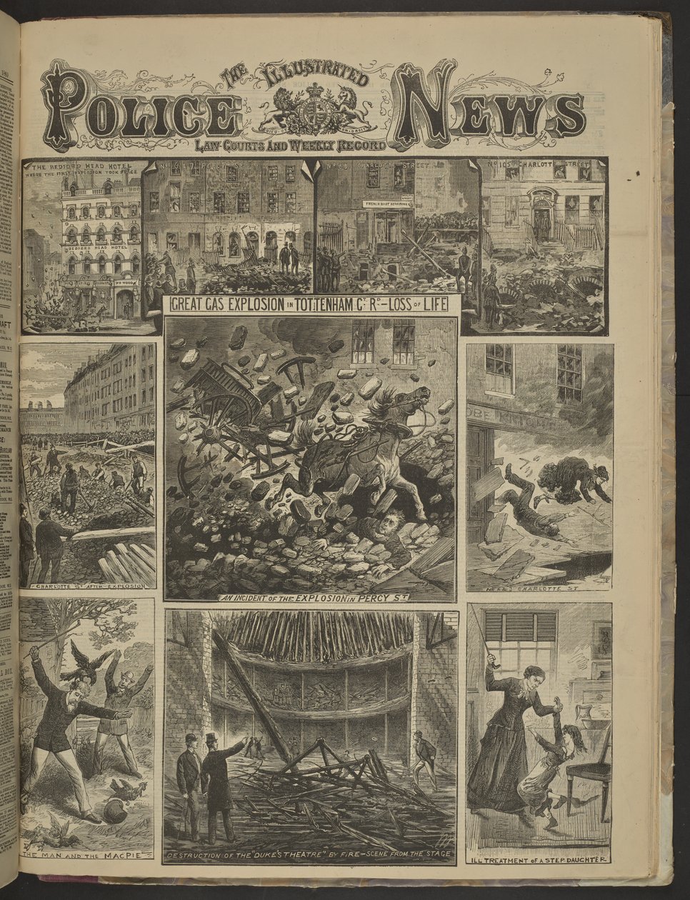 GROSSE GAS-EXPLOSION IN TOTTENHAM CT. RD.-VERLUST AN LEBEN. Illustrated Police News von English School