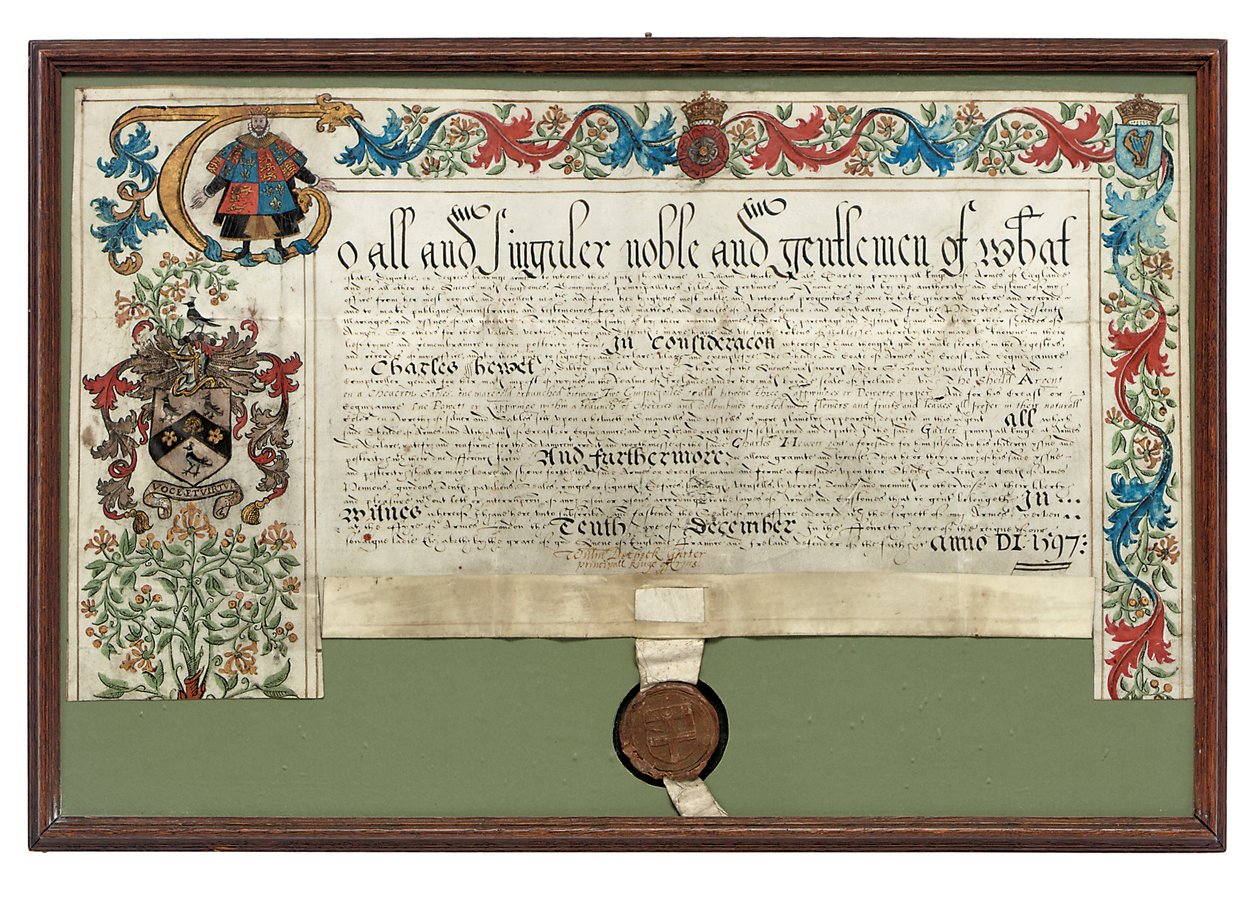 Wappenverleihung an Charles Hewitt, 1597 von English School
