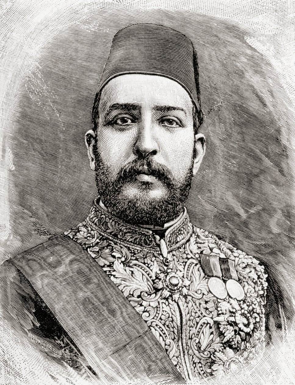 HH Muhammad Tewfik Pascha, Tawfik von Ägypten, 1890 (Holzstich) von English School
