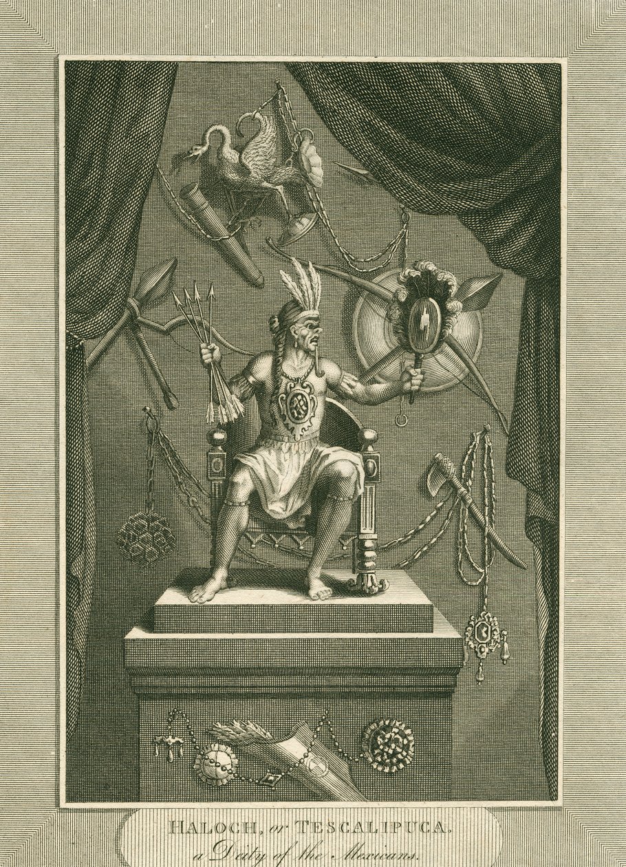 Haloch, oder Tescalipuca, eine Gottheit der Mexikaner, Illustration aus Die Welt: oder der gegenwärtige Zustand des Universums, eine allgemeine und vollständige Sammlung moderner Reisen und Reisen, von Cavendish von English School