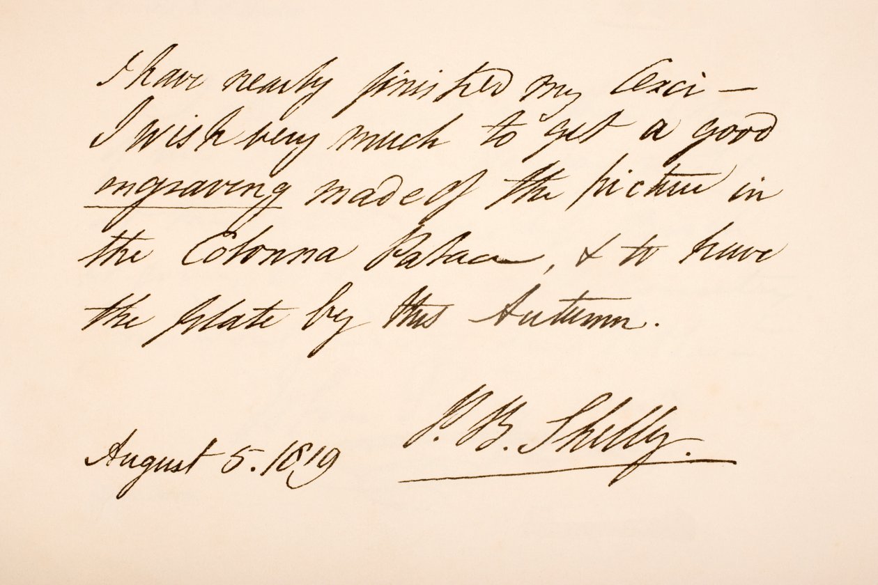 Handschrift und Unterschrift von Percy Bysshe Shelley, 1819