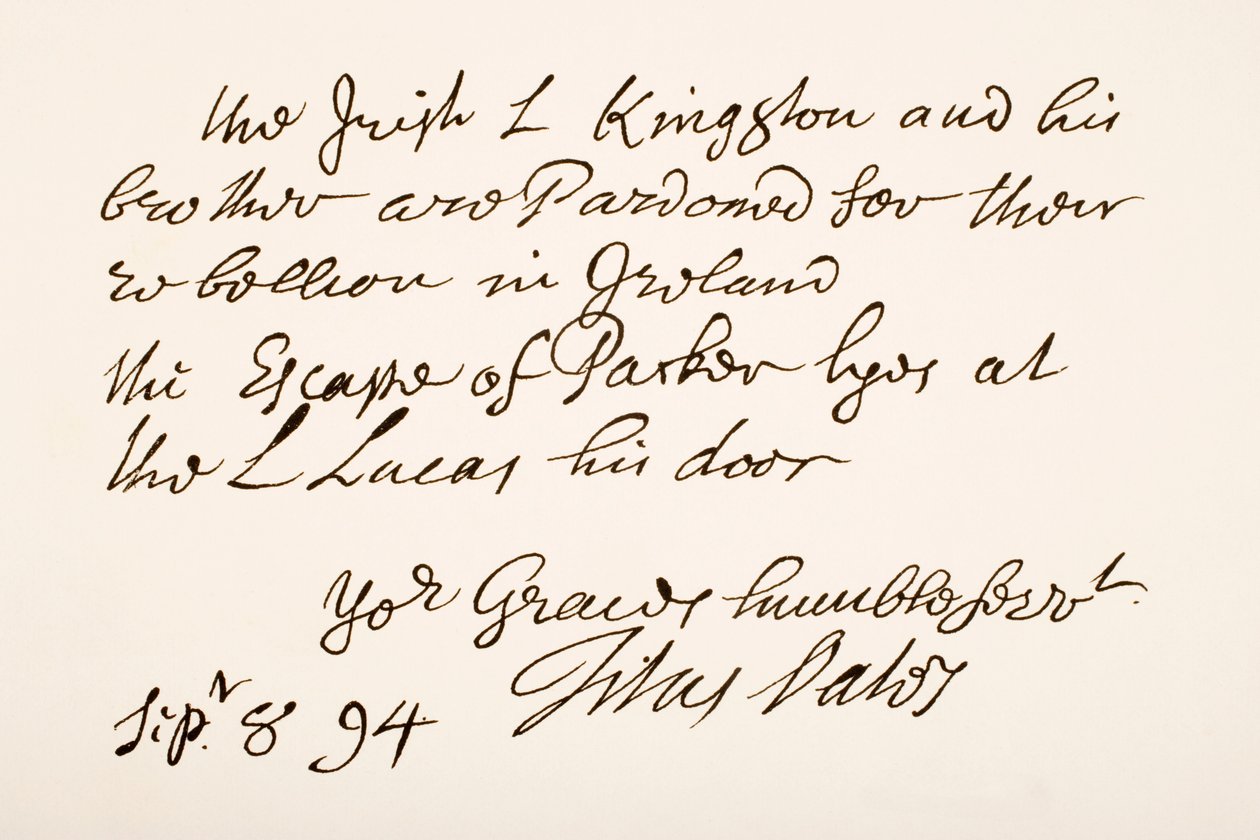 Handschrift und Unterschrift von Titus Oates, 1694 von English School