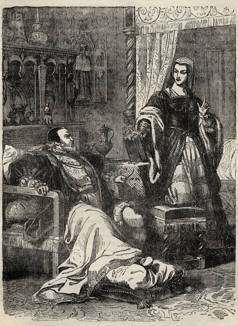 Heinrich VIII. und Königin Catherine Parr (1512-1548) - Gravur aus „History of England“ von Cassell Petter & Galpin von English School