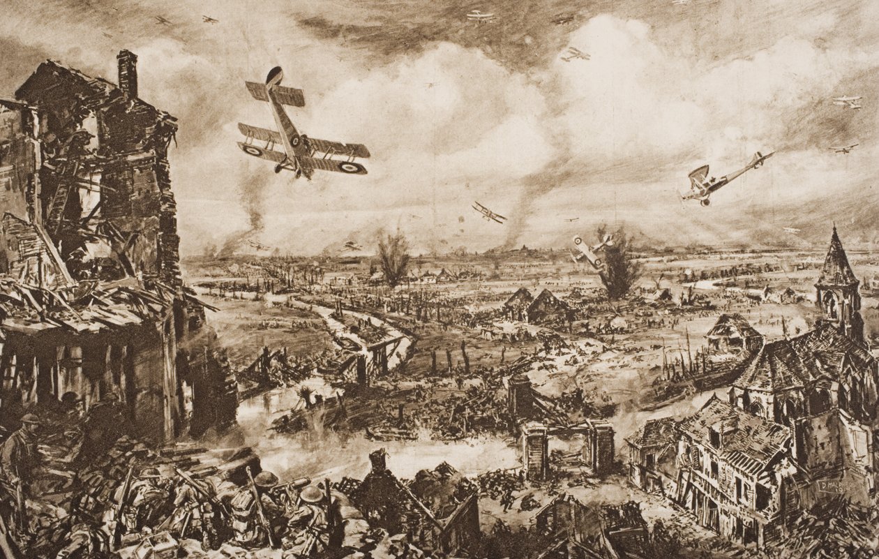 Abwehr eines deutschen Angriffs, Armentieres, Belgien, Illustration aus 