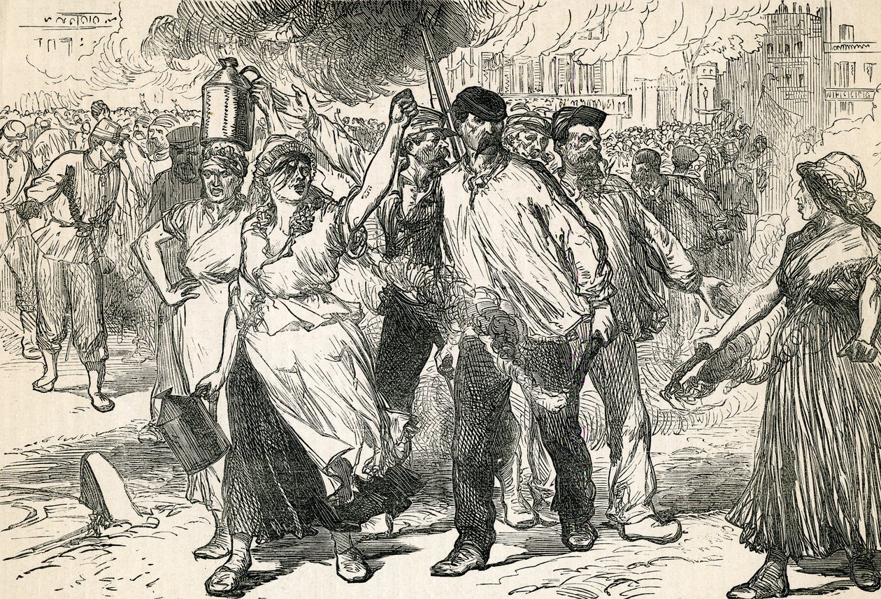 Aufständische verwüsten die Straßen von Paris, aus Cassells Illustrated History, 1872 von English School