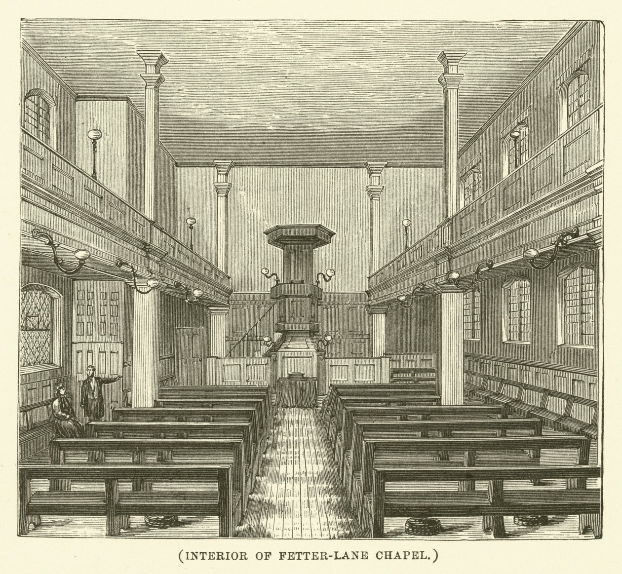 Innenraum der Fetter-Lane-Kapelle (Gravur) von English School