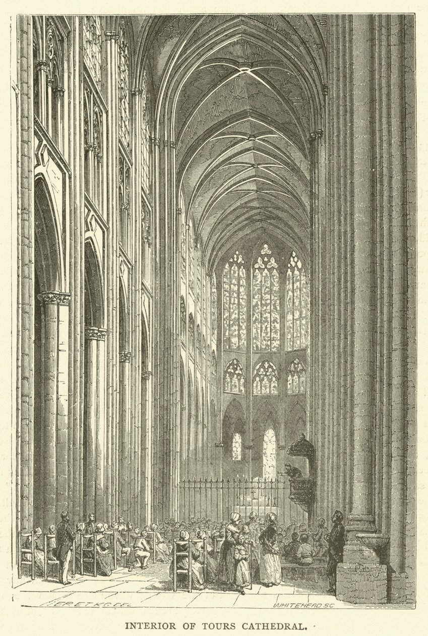 Innenraum der Kathedrale von Tours (Gravur) von English School