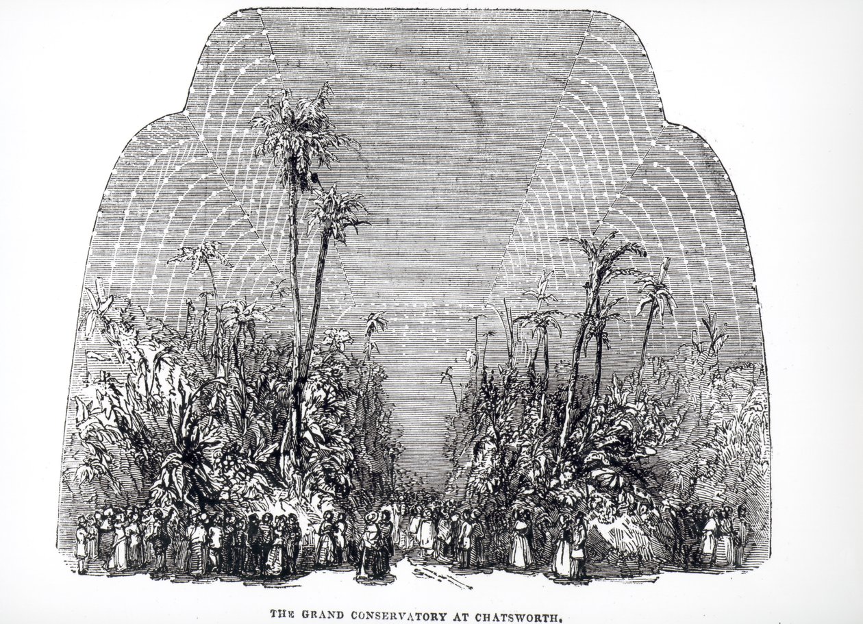 Innenansicht des Großen Konservatoriums in Chatsworth, 1843 von English School