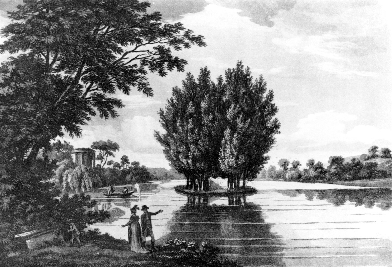Grab von Jean-Jacques Rousseau (1712-78) in Ermenonville, aus A Sporting Tour Through France in a Series of Letters to the Earl of Darlington von Colonel Thomas Thornton, veröffentlicht 1806 von English School