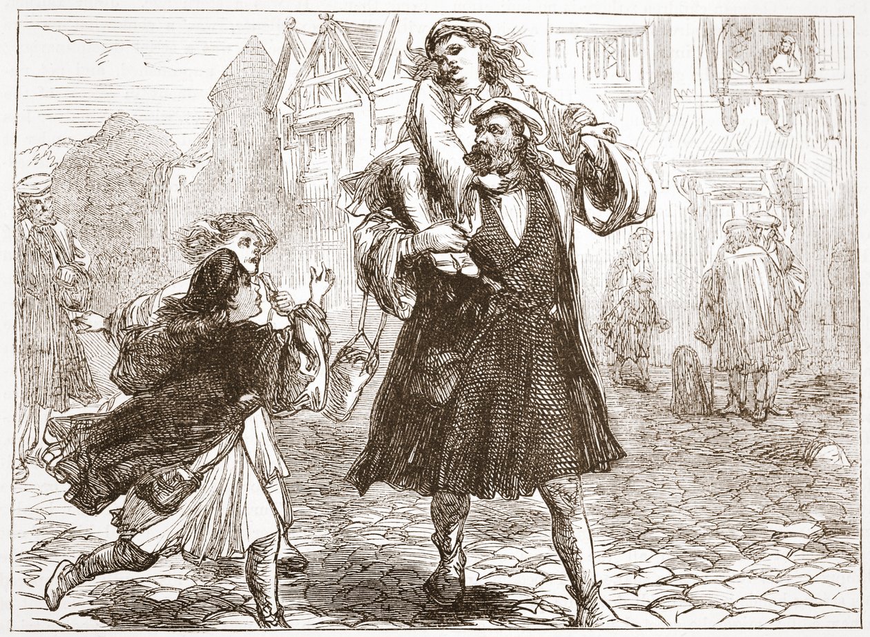 Johann Luther bringt seinen Sohn zur Schule, Illustration aus Die Geschichte des Protestantismus von James Aitken Wylie, veröffentlicht 1878 von English School