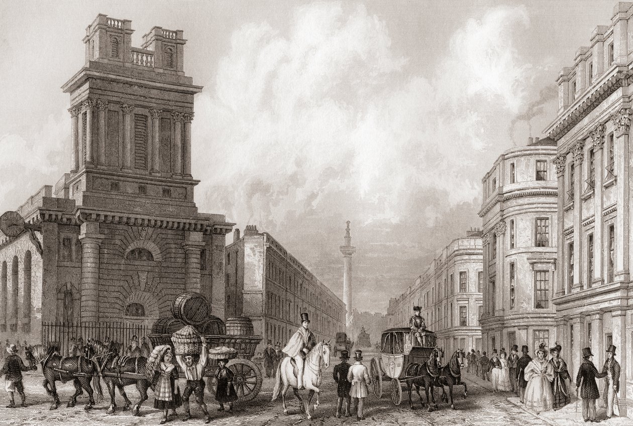 King William Street und St Mary Woolnoth, London, England von English School