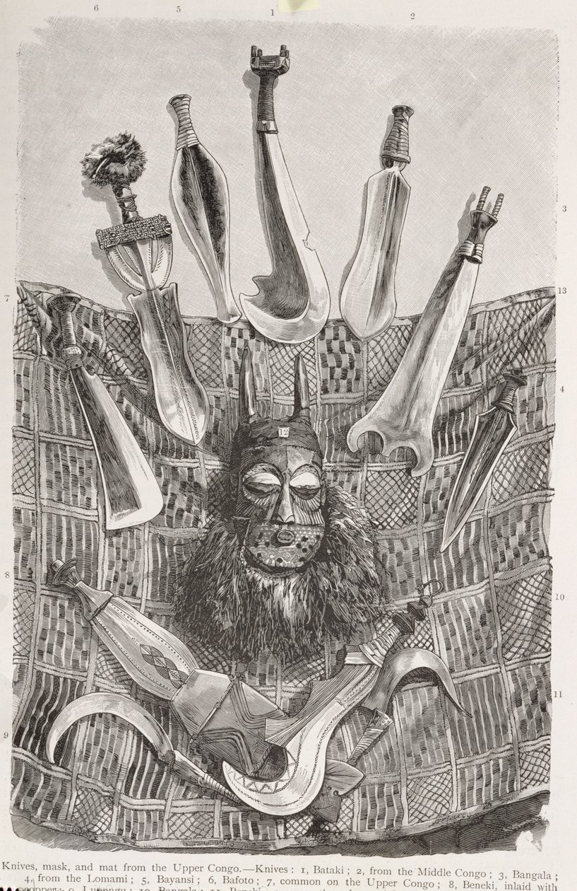 Messer, Maske und Matte aus dem Oberen Kongo, aus 
