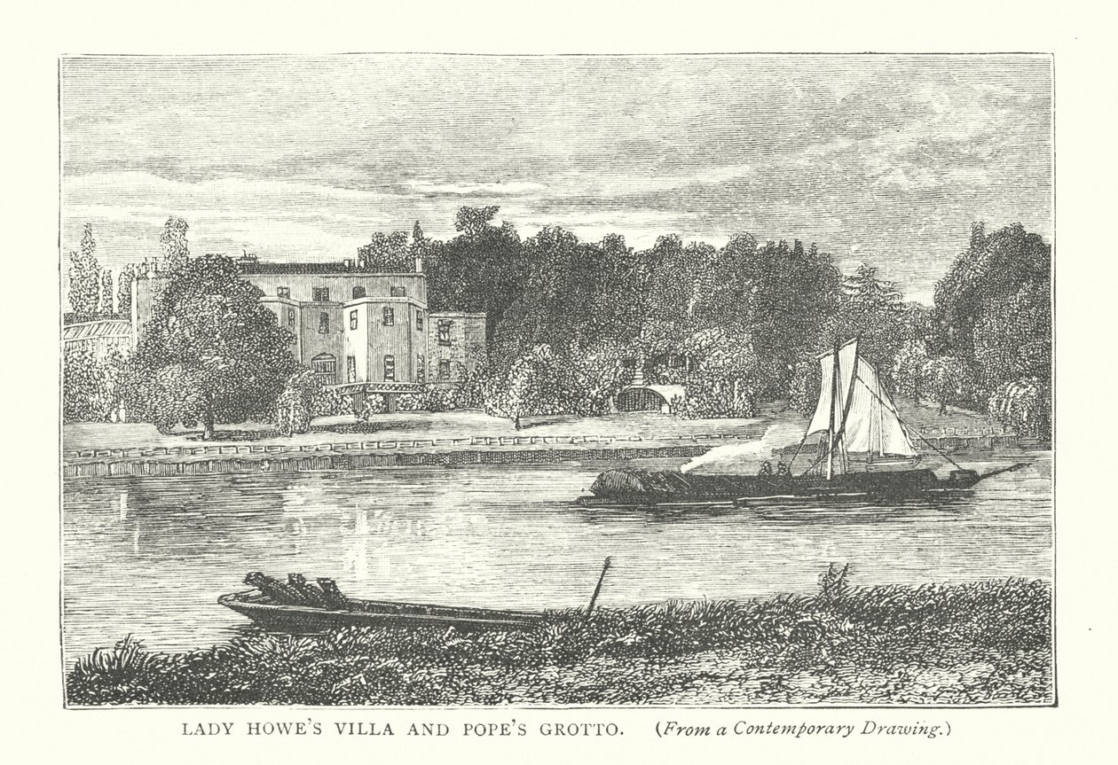 Lady Howes Villa und Popes Grotte (Gravur) von English School