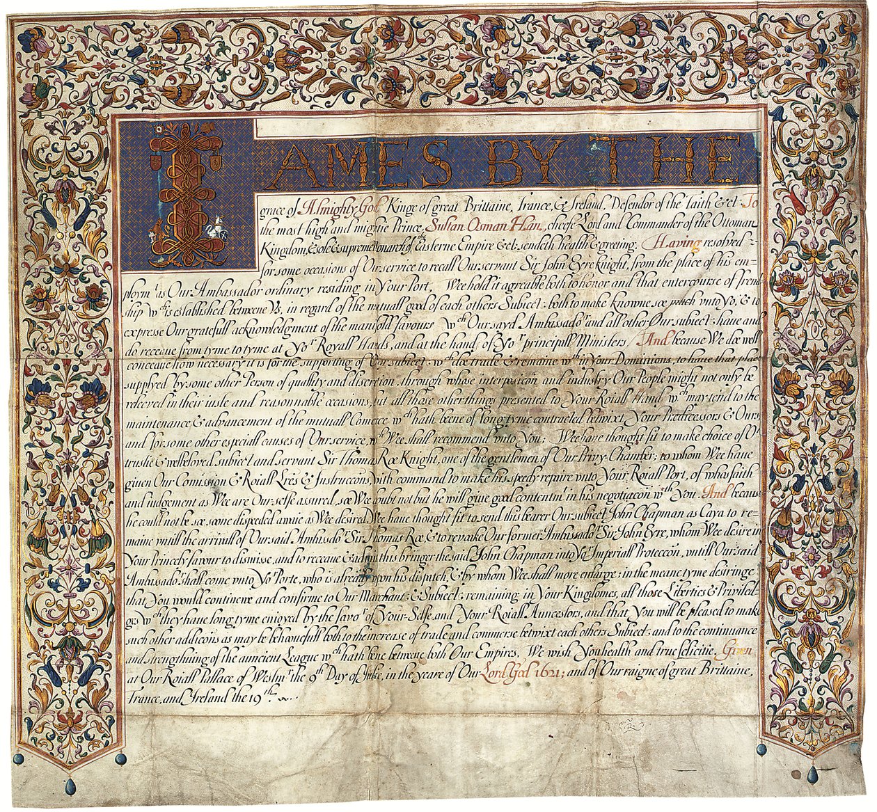 Brief an Sultan Osman Han von König James VI & I von English School