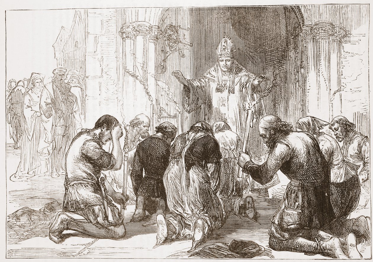 Lollarden leisten Abkehr von ihrem Glauben, Illustration aus Die Geschichte des Protestantismus von James Aitken Wylie, veröffentlicht 1878 von English School