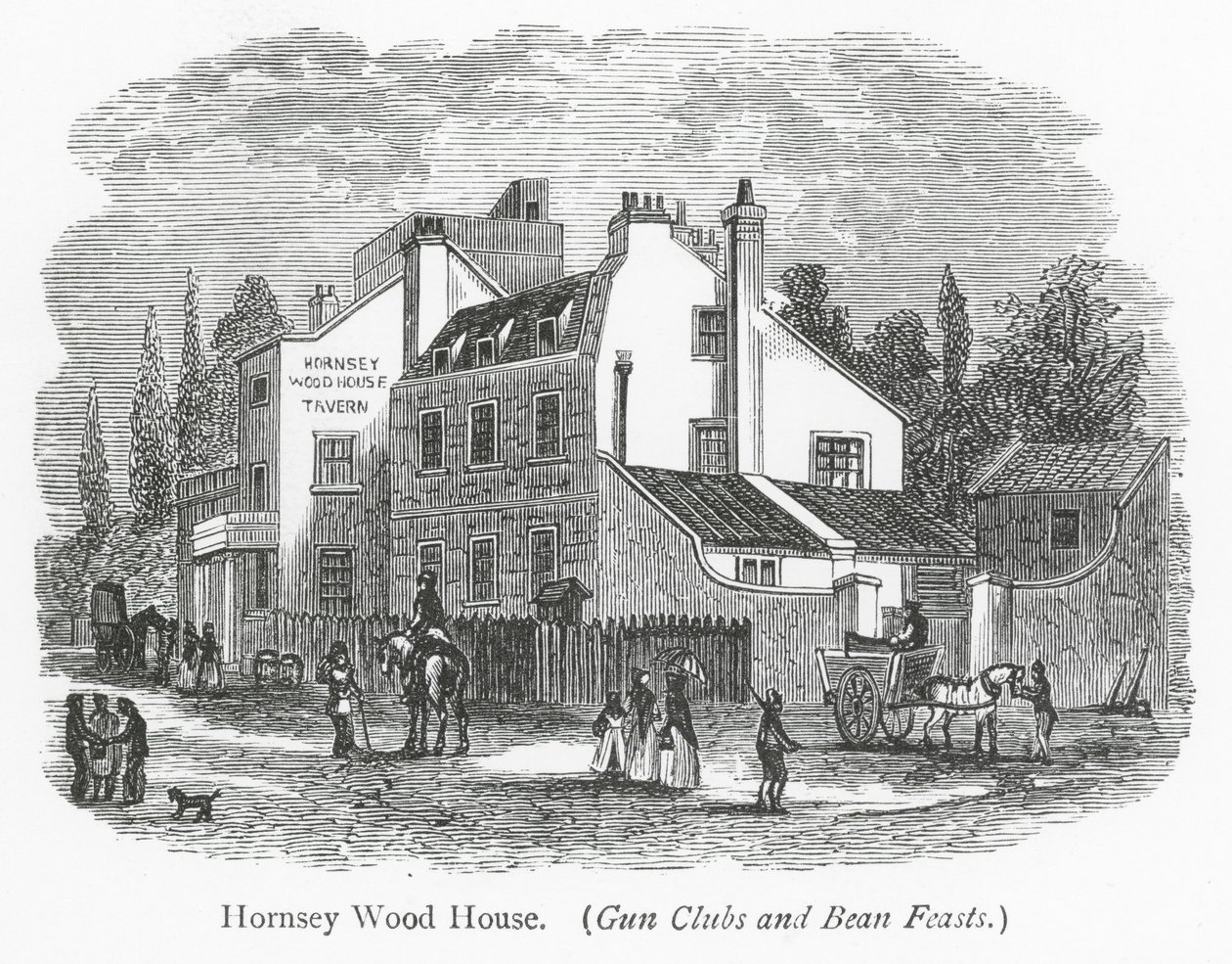 Londoner Clubs: Hornsey Wood House (Gravur) von English School