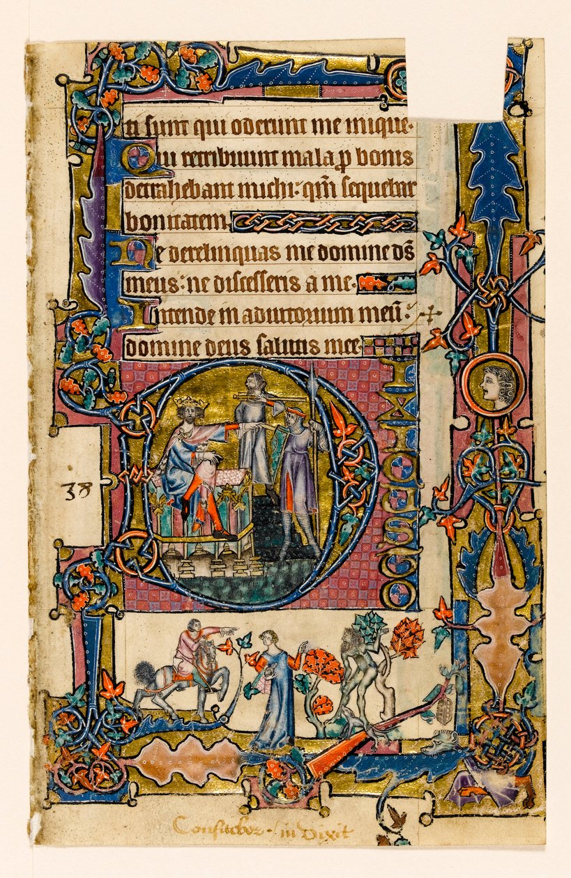 MS 1-2005, fol. 58r: Saul schickt Doeg, um die Priester von Nob zu töten, historiierte Initiale aus dem Macclesfield Psalter, Use of Sarum, Ostanglien, um 1330 von English School