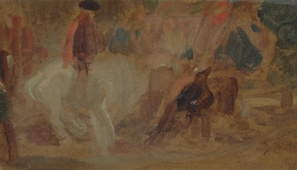 Mann auf einem weißen Pferd, zuvor J.M.W. Turner (1775-1851) und auch Peter de Wint (1784-1849) zugeschrieben von English School