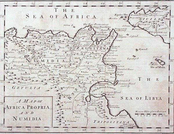 Karte von Africa Propria und Numidien (heutiges Tunesien und Algerien), späte 18. Jahrhundert (Stich) von English School