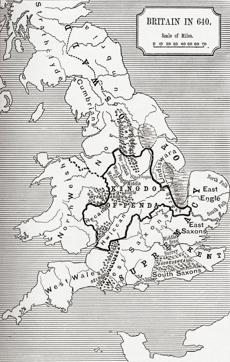 Karte von Britannien im Jahr 640, aus 