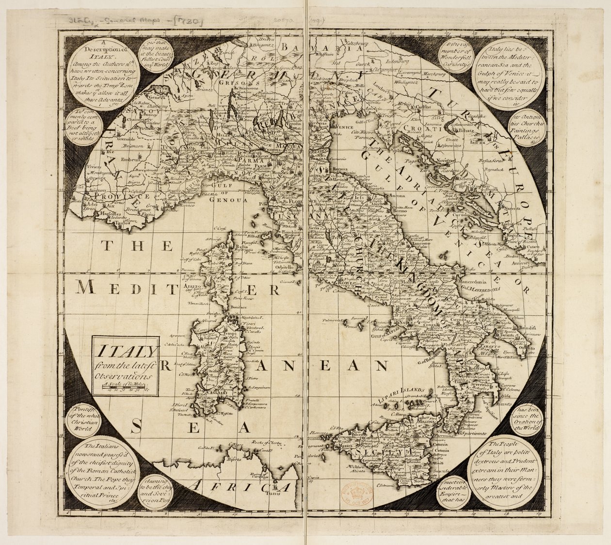 Karte von Italien, ca. 1730 von English School