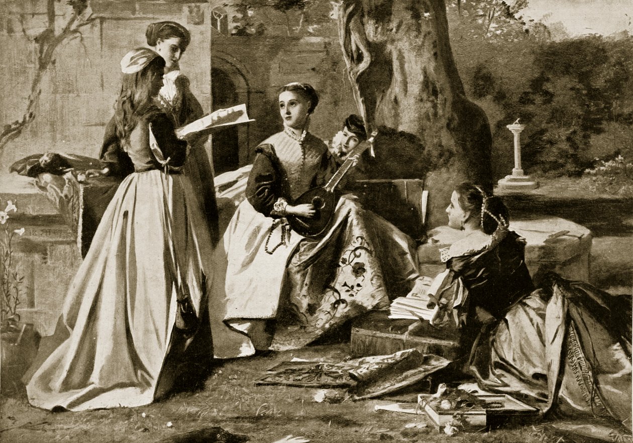 Maria Stuart in einem Klostergarten, Illustration aus Hutchinsons Geschichte der britischen Nation, ca. 1923 von English School