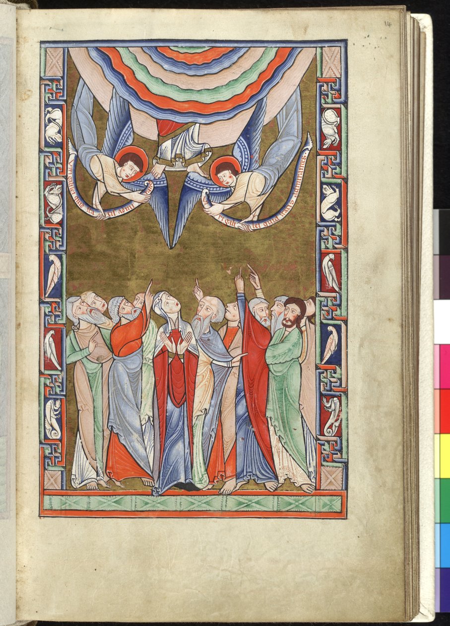 Ms Hunter 229 f.14r Die Himmelfahrt, aus dem Hunterian Psalter, ca. 1170 von English School