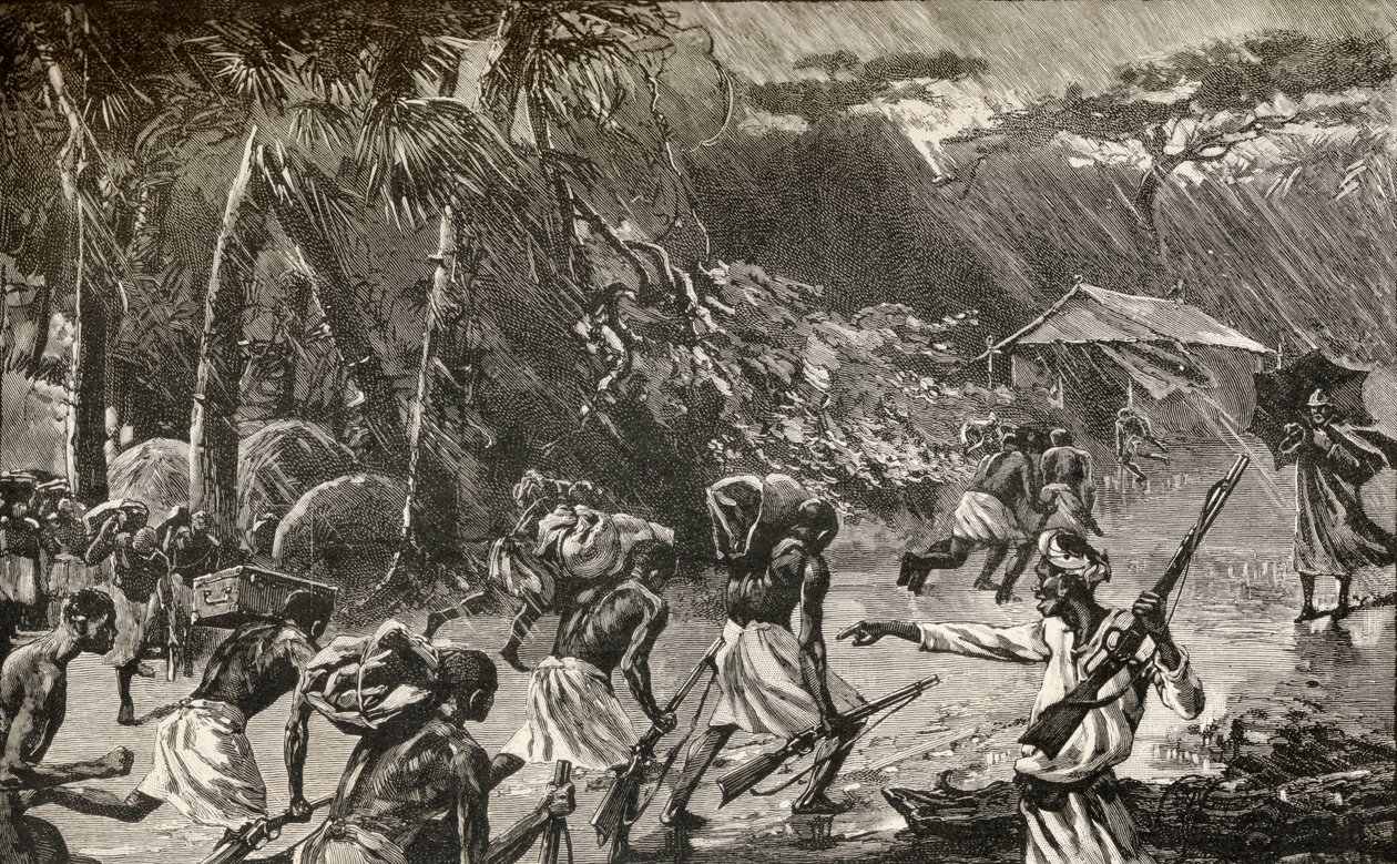 Einheimische Träger in Sir Henry Morton Stanleys Emin-Pascha-Entlastungsexpedition in Afrika 1886 bis 1889 von English School