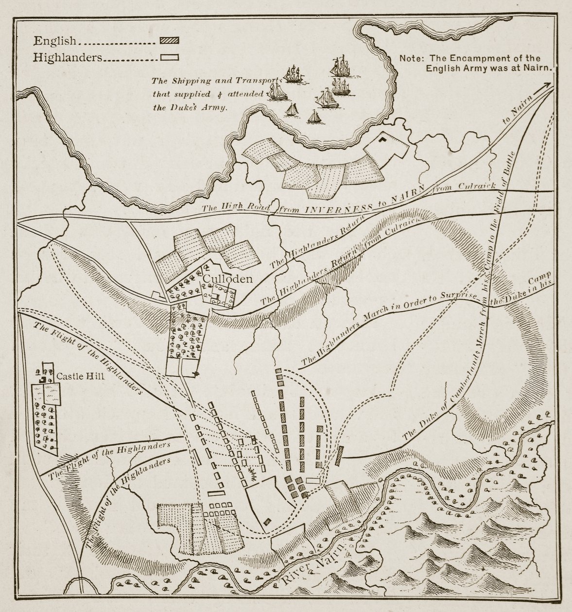 Plan der Schlacht von Culloden, 16. April 1746 von English School