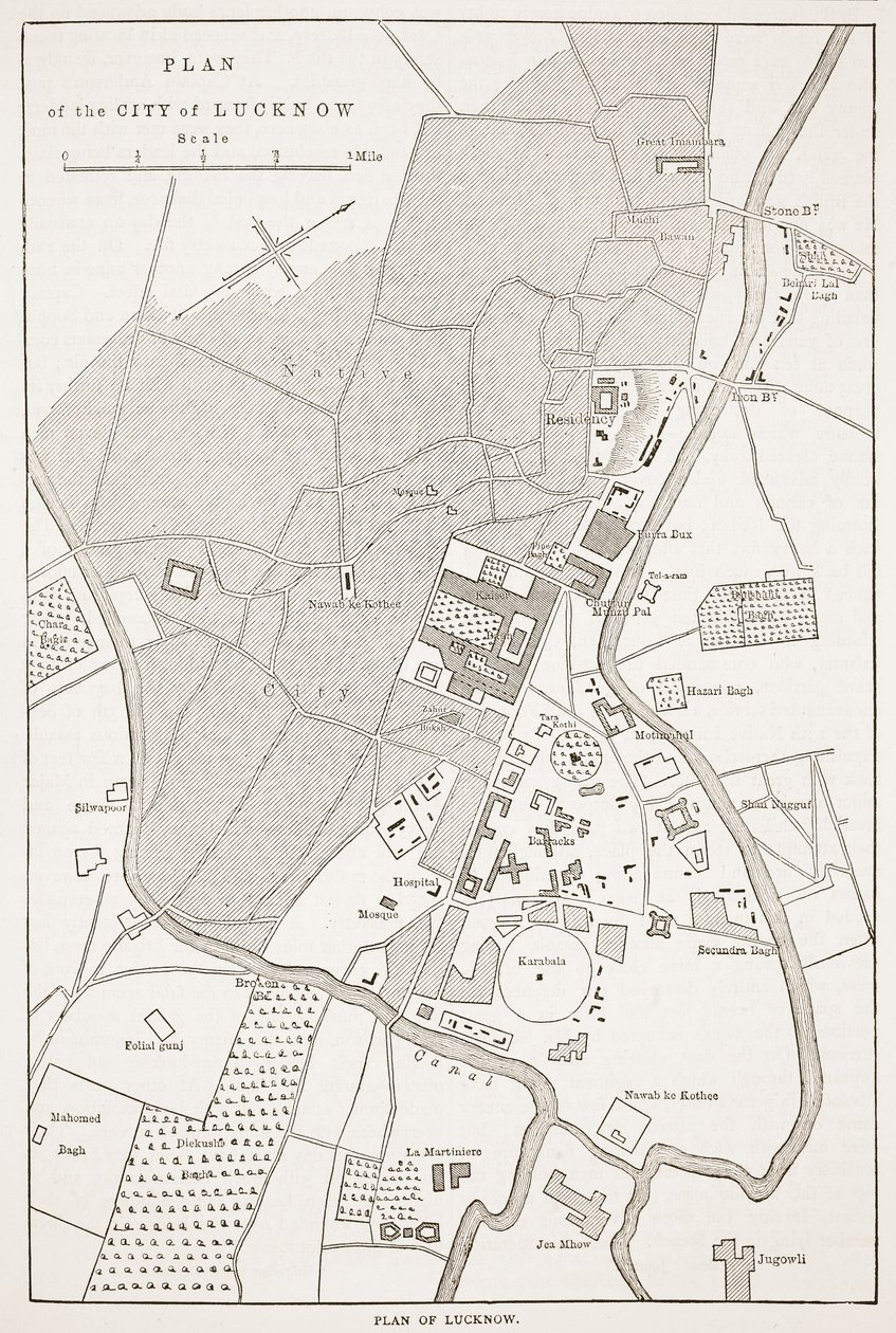 Plan der Stadt Lucknow, aus Cassells Illustrierter Geschichte Englands von English School