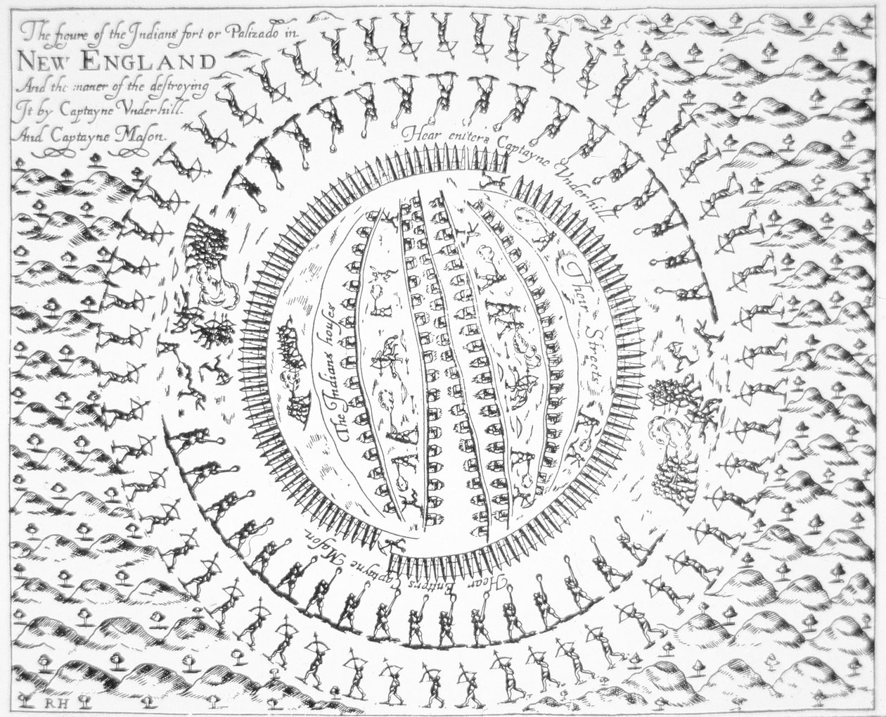 Plan der Pequot-Indianerfestung aus John Underhills 
