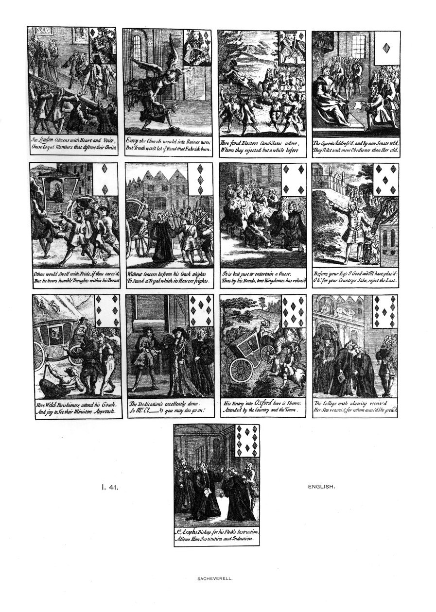 Spielkarten, die die Amtsenthebung von Henry Sacheverell (ca. 1674-1724) im Jahr 1710 darstellen, Karo von English School