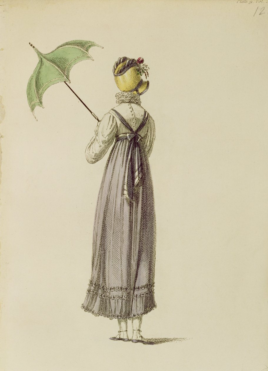 Promenadenkleid, Modeplatte aus Ackermanns Repository of Arts von English School