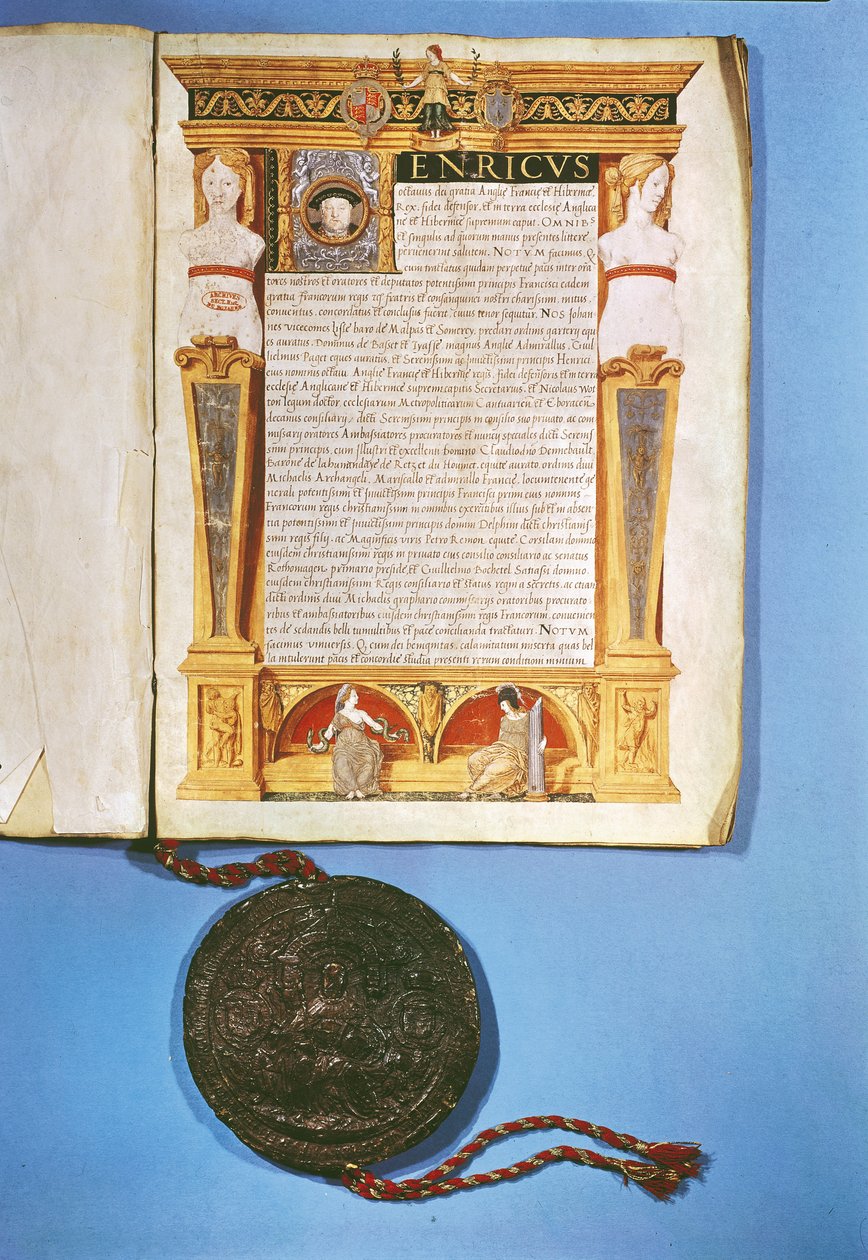 Ratifizierung des Vertrags von Ardres durch Heinrich VIII. (1491-1547), 17. Juli 1546 von English School