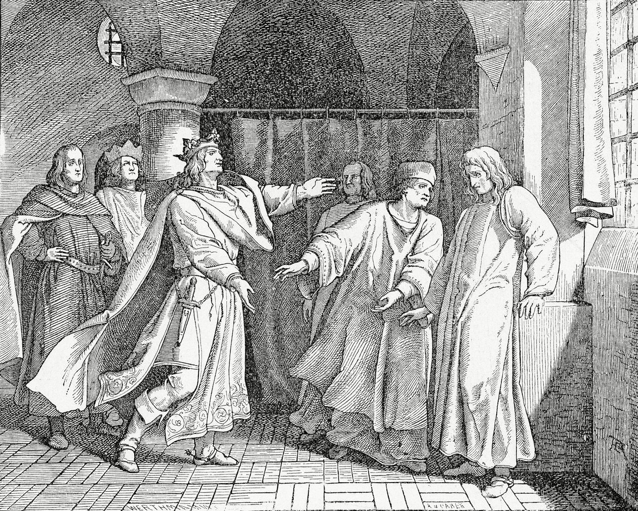 Versöhnung von Ludwig IV., König der Römer, mit Friedrich dem Schönen, König von Deutschland im Jahr 1325 von English School