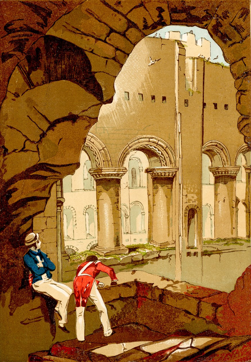 Rochester Castle, Innenansicht (farbige Gravur) von English School