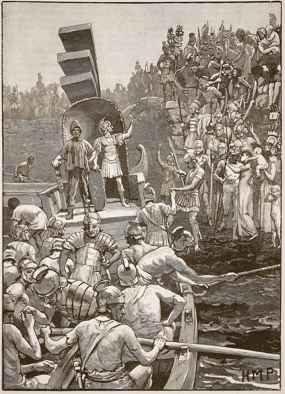 Römische Soldaten verlassen Britannien, Illustration aus Cassells Illustrierter Geschichte Englands von English School