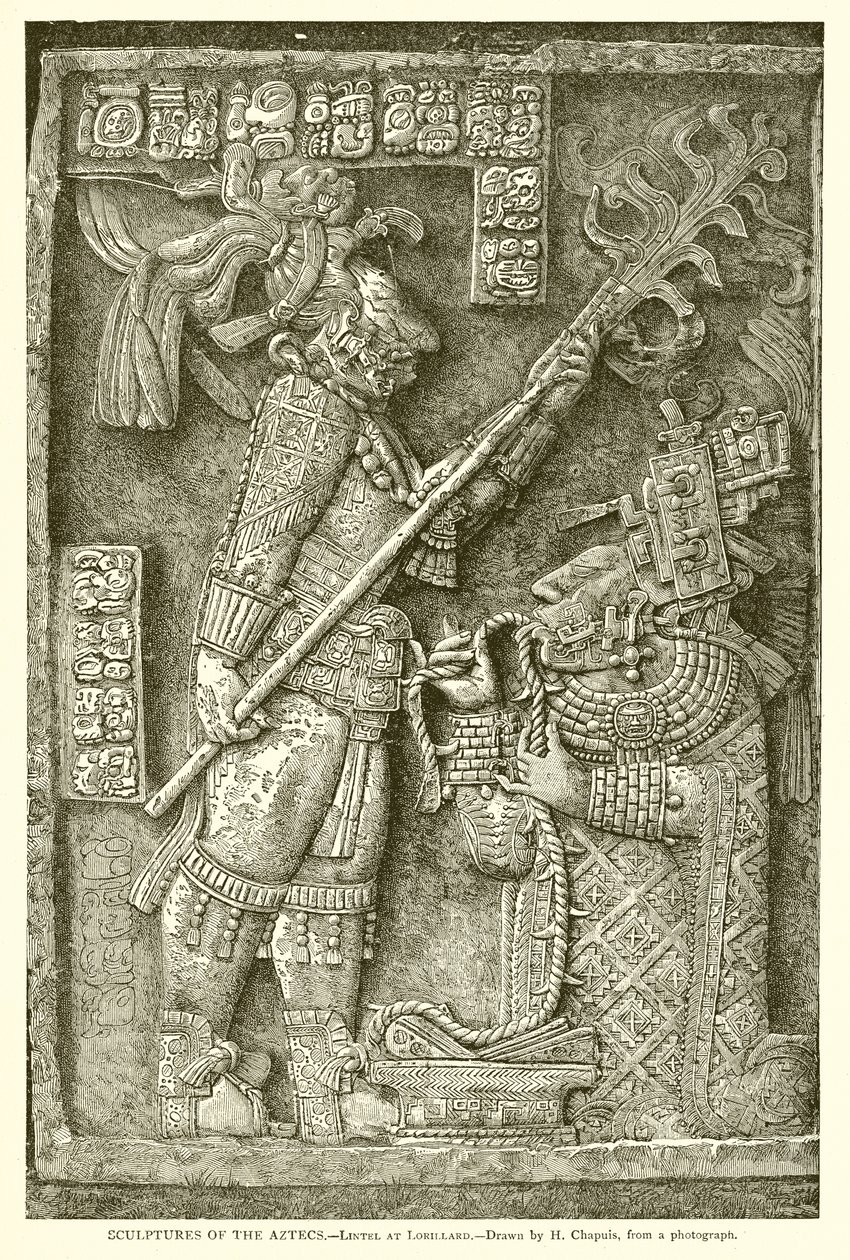 Skulpturen der Azteken.--Sturz in Lorillard (Gravur) von English School