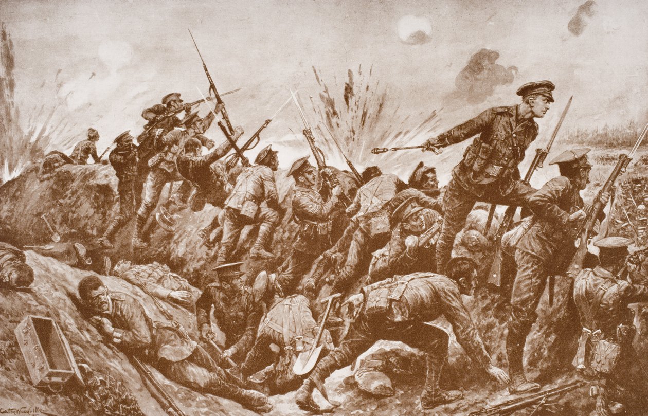 Second-Lieutenant G.H. Woolley in der Verteidigung von Hill 60 mit seinen Männern von English School