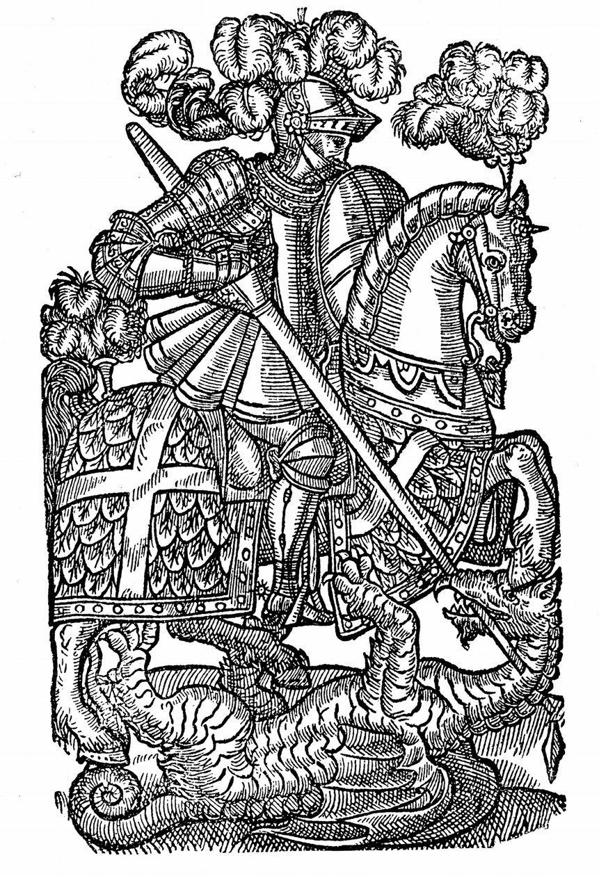 St. Georg (gest. ca. 303), der Ritter des Roten Kreuzes, tötet den Drachen von English School