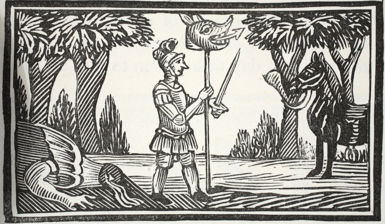 St. Georg mit dem Drachenkopf, Illustration aus Chap-books des achtzehnten Jahrhunderts von John Ashton, veröffentlicht 1882 von English School