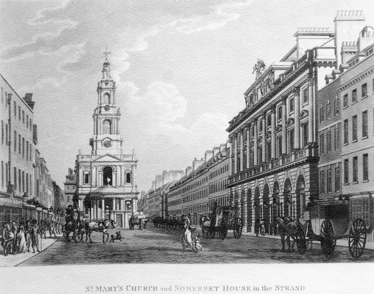 St. Marys Kirche und Somerset House im Strand, 1796 von English School