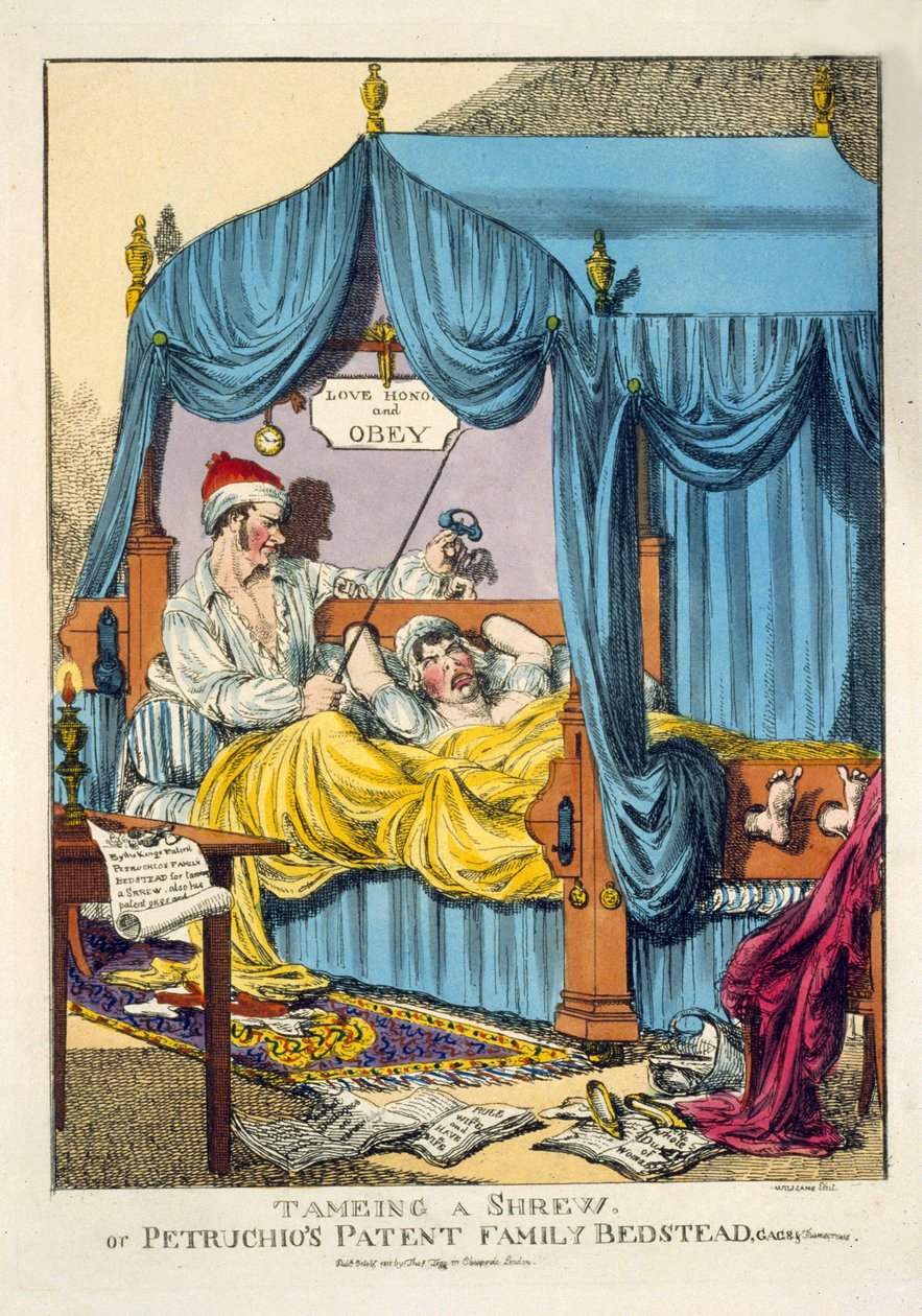 Eine widerspenstige Zähmung oder Petruchios Patent-Familienbett, Knebel & Daumenschrauben, veröffentlicht in London 1815 von English School