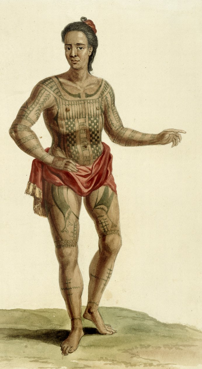 Tätowierter hawaiianischer Krieger, 1824 von English School