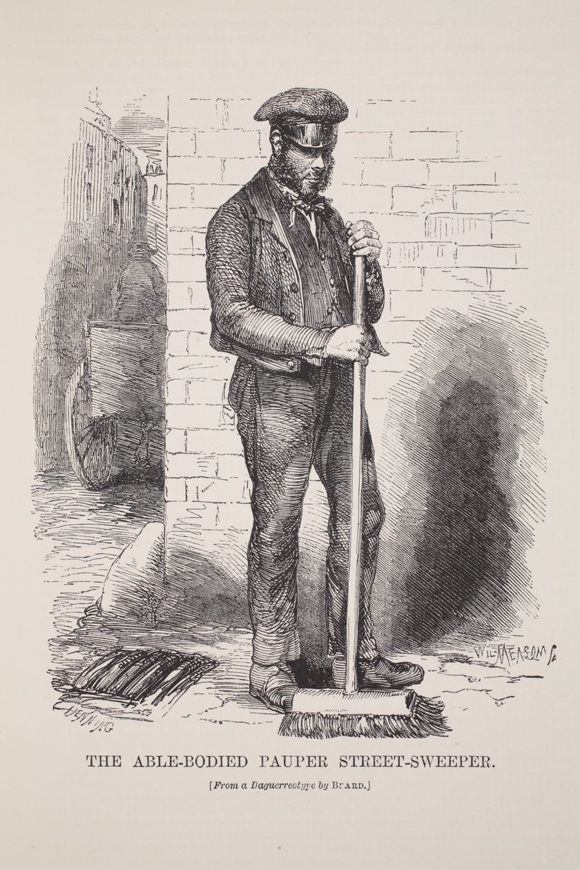 Der arbeitsfähige arme Straßenkehrer, nach dem Daguerreotypie von Richard Beard, Illustration aus London Labour and London Poor von Henry Mayhew, veröffentlicht 1862 von English School